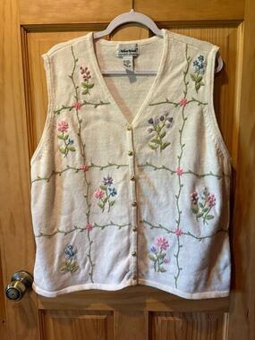 Anthony Richards floral garden embroidered sweater vest vintage women’s 3X